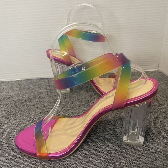 Gianni Bini Sandals Size 9.5M Pink Heels Rainbow Strappy Clear Lucite Block - Picture 9 of 16